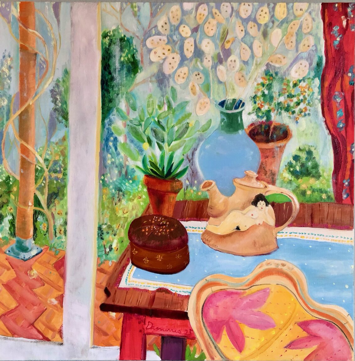 Colorfull painting from inside a house to the garden.